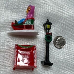Lot of 3 Miniature Christmas Snow Village Santa Mailbox with Sled and LampPost